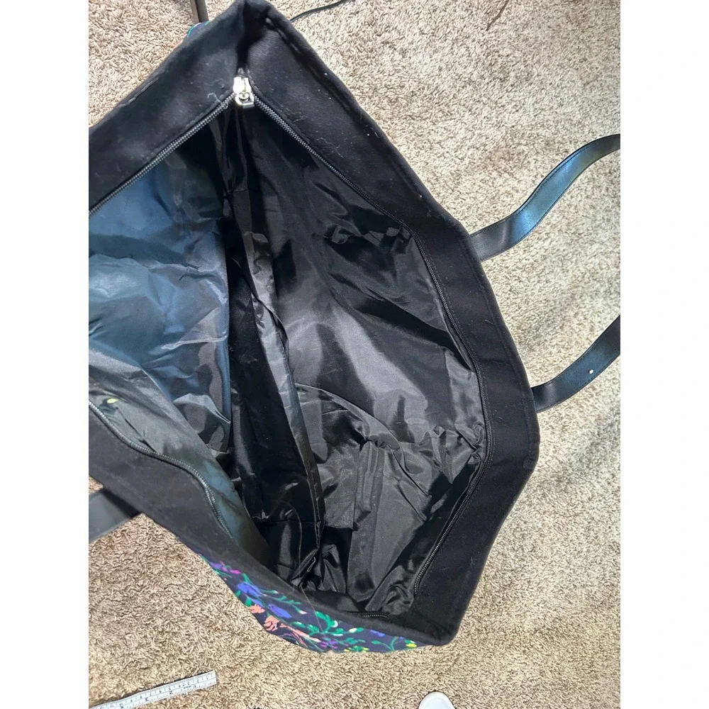 Victoria's Secret Floral Oversized Tote Bag Black‎ Pink Wildflower Zipper Travel